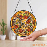 Pizza Slice Stained Glass Suncatcher Funny Kitchen Window Hanging Foodie Decor Glass Art Mushroom Tomato Pizza Lover