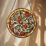 Pizza Stained Glass Suncatcher Foodie Window Hanging Decor Round Kitchen Art Panel Funny Gift for Pizza Lovers & Chefs