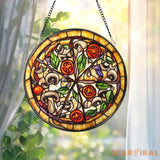 Pizza Stained Glass Suncatcher Foodie Window Hanging Decor Round Kitchen Art Panel Funny Gift for Pizza Lovers & Chefs