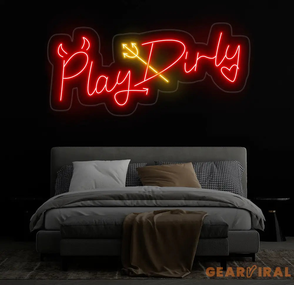 Play Dirty Neon Sign - Custom Red Neon Light Bedroom Wall Decor Playful Wall Art Unique LED Sign for Home or Game Room