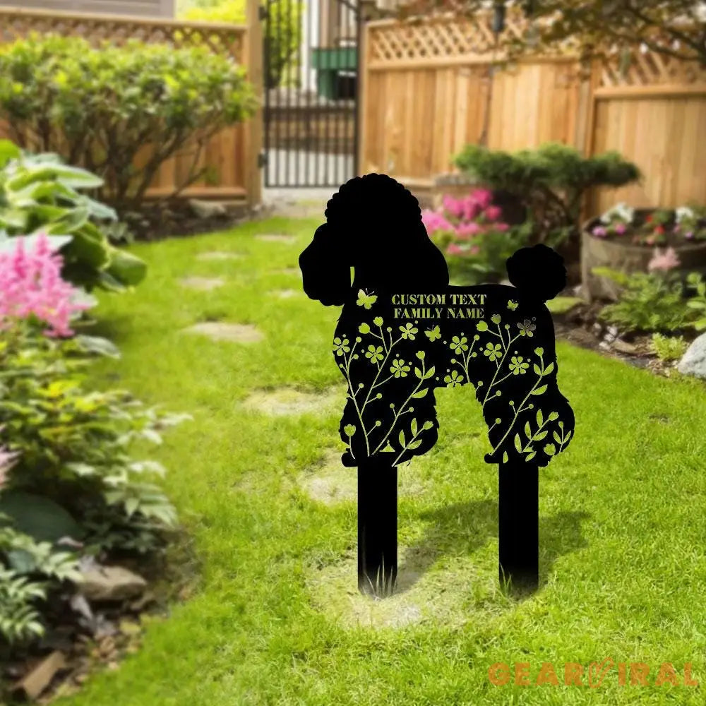 Poodle Loss of Pet Sympathy Sign - Personalized Monogram Dog Shape Metal Stake - Custom Garden Decor- Garden Dog Metal