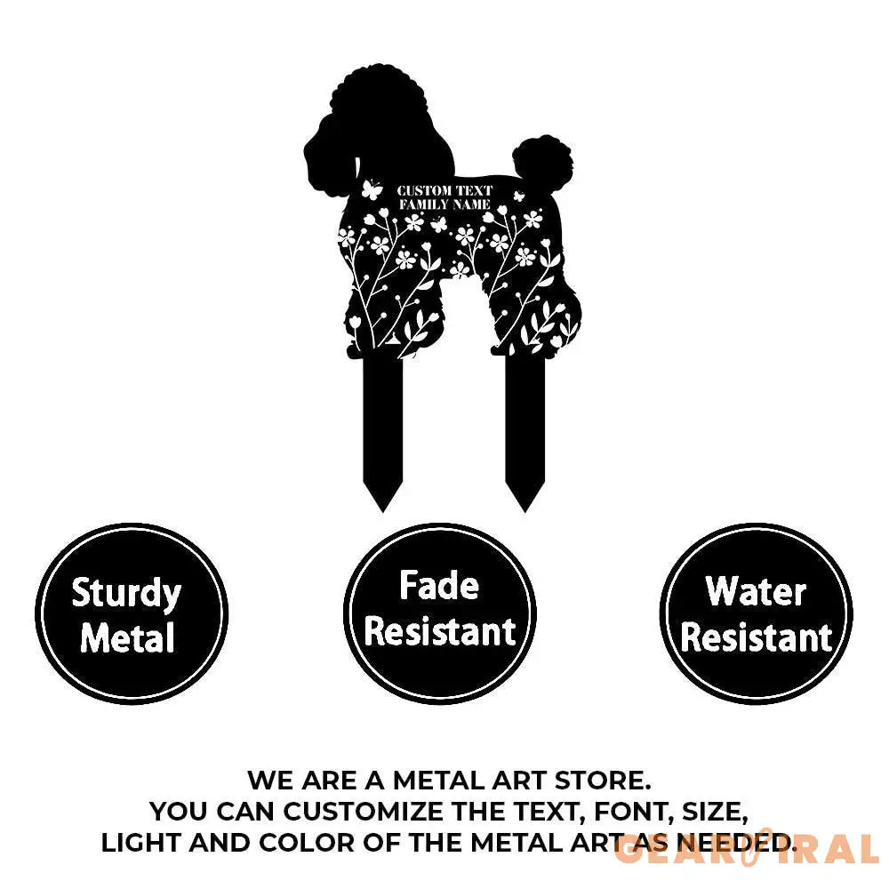 Poodle Loss of Pet Sympathy Sign - Personalized Monogram Dog Shape Metal Stake - Custom Garden Decor- Garden Dog Metal