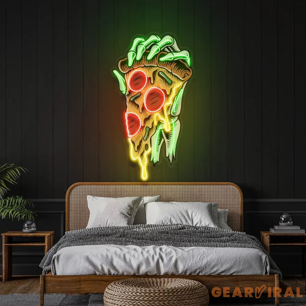 Pop Art Hand With A Slice Of Pizza Artwork Led Neon Sign Light
