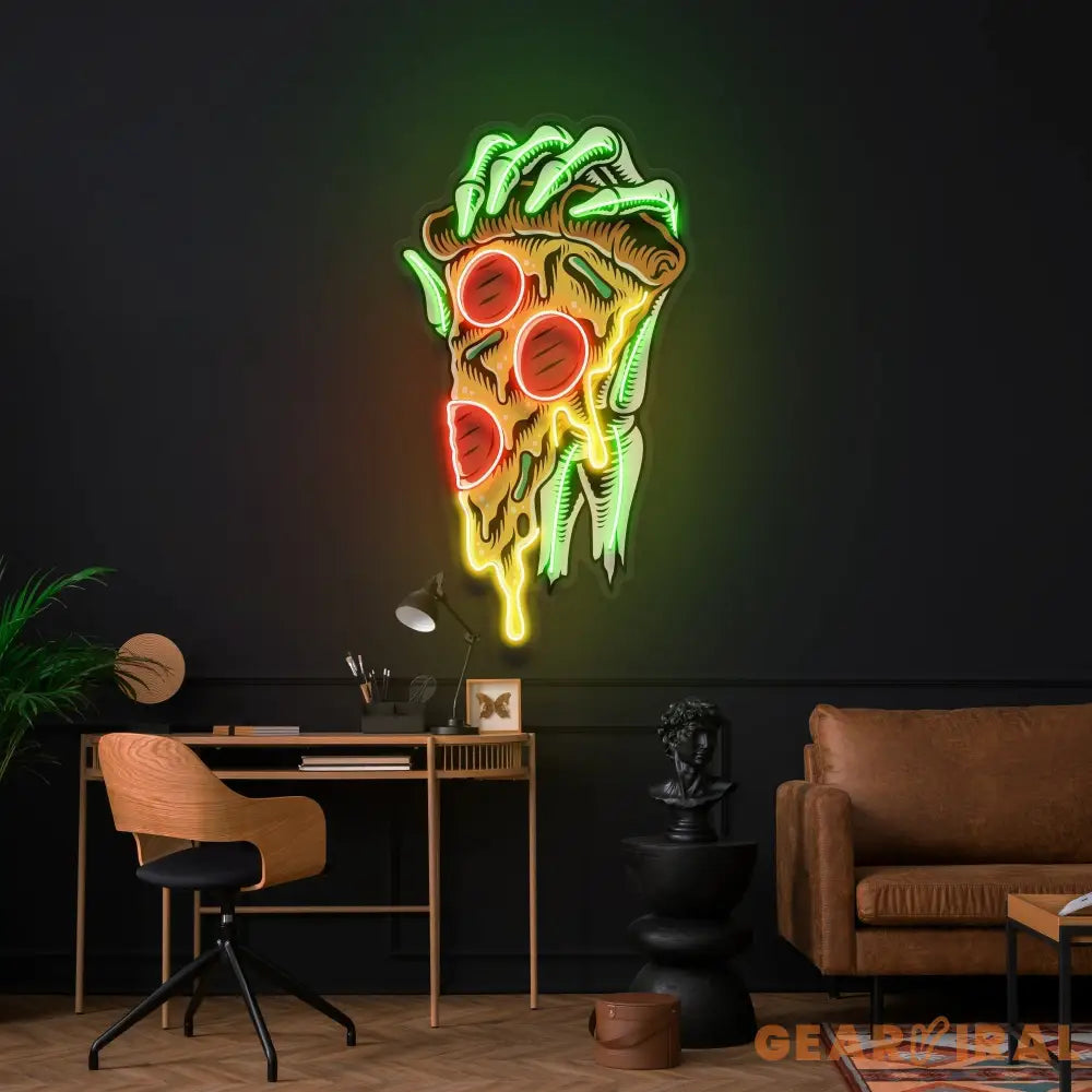 Pop Art Hand With A Slice Of Pizza Artwork Led Neon Sign Light