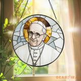 Pope Francis Stained Glass Suncatcher Catholic Window Hanging Religious Round Glass Art Christian Home Decor Gift for