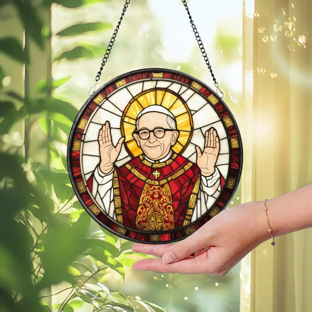 Pope Leo XIV American Pope Suncatcher Catholic Stained Glass Window Hanging Religious Gift Christian Home Decor Church