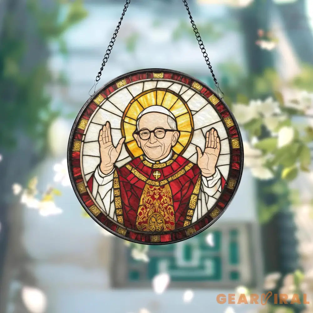 Pope Leo XIV American Pope Suncatcher Catholic Stained Glass Window Hanging Religious Gift Christian Home Decor Church