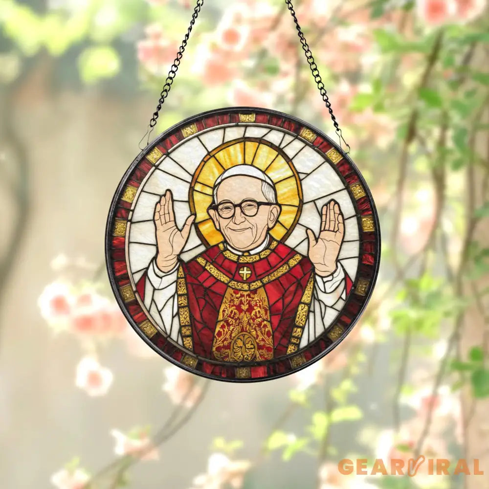 Pope Leo XIV American Pope Suncatcher Catholic Stained Glass Window Hanging Religious Gift Christian Home Decor Church