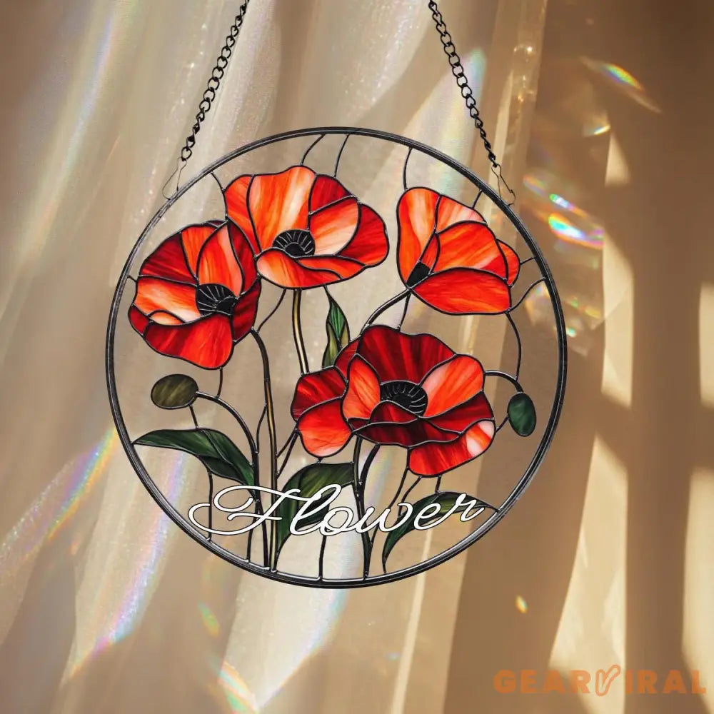 Poppy Flower Glass Suncatcher California Botanical Window Art Garden-Inspired Home Decor Unique Floral Gift for Mom or
