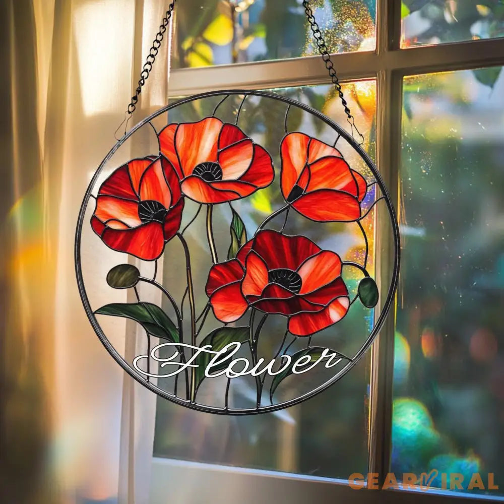 Poppy Flower Glass Suncatcher California Botanical Window Art Garden-Inspired Home Decor Unique Floral Gift for Mom or