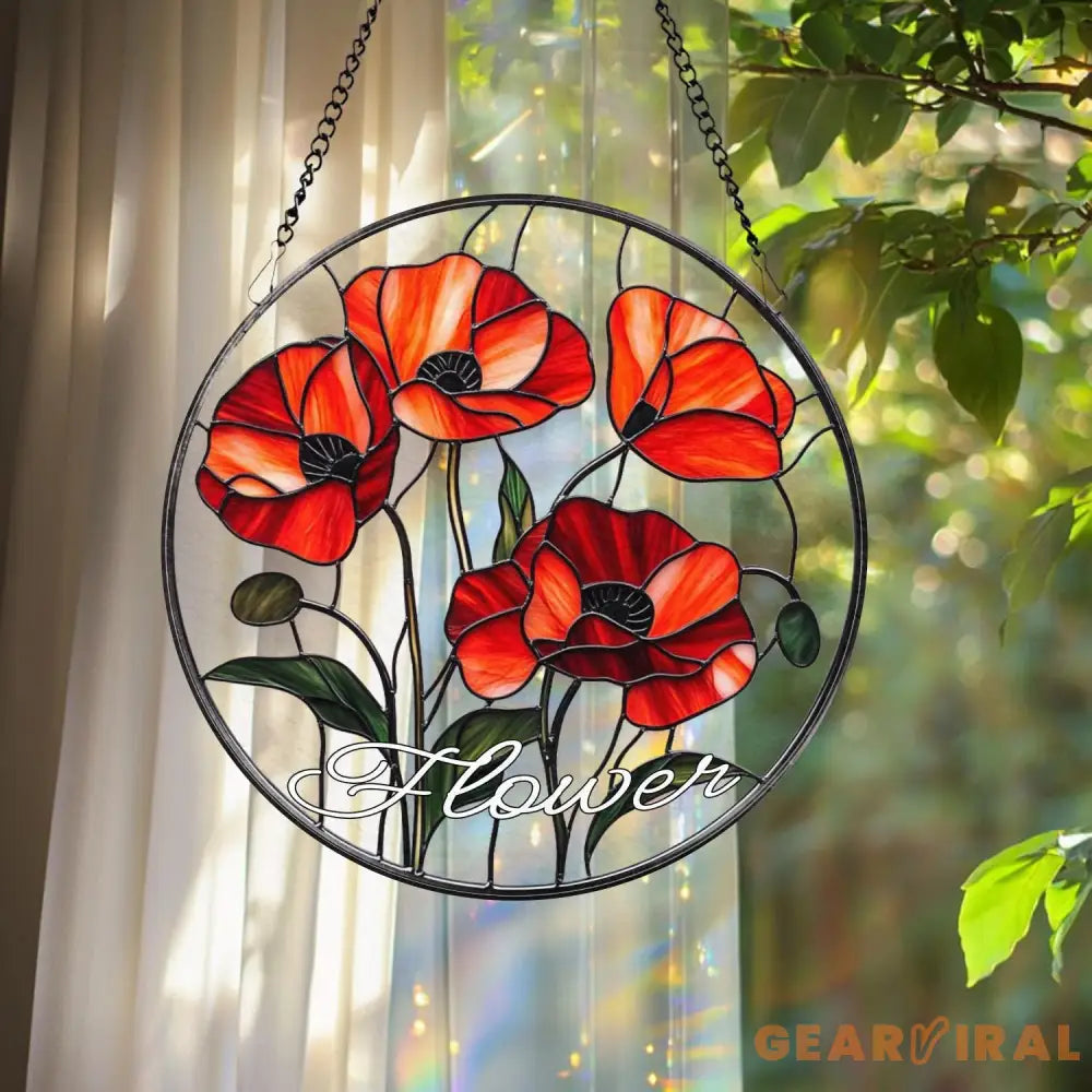 Poppy Flower Glass Suncatcher California Botanical Window Art Garden-Inspired Home Decor Unique Floral Gift for Mom or