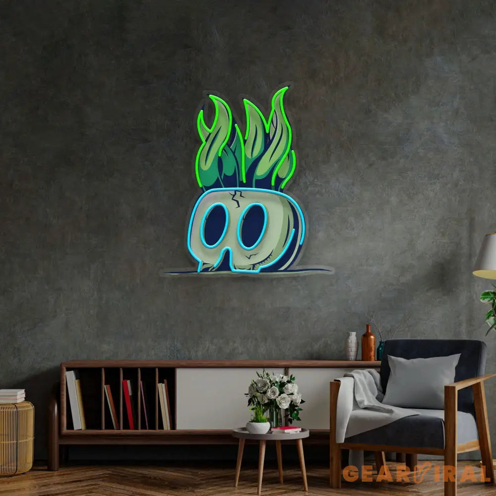 Potted Plant Skull Head Cartoon LED Neon Sign Light Pop Art