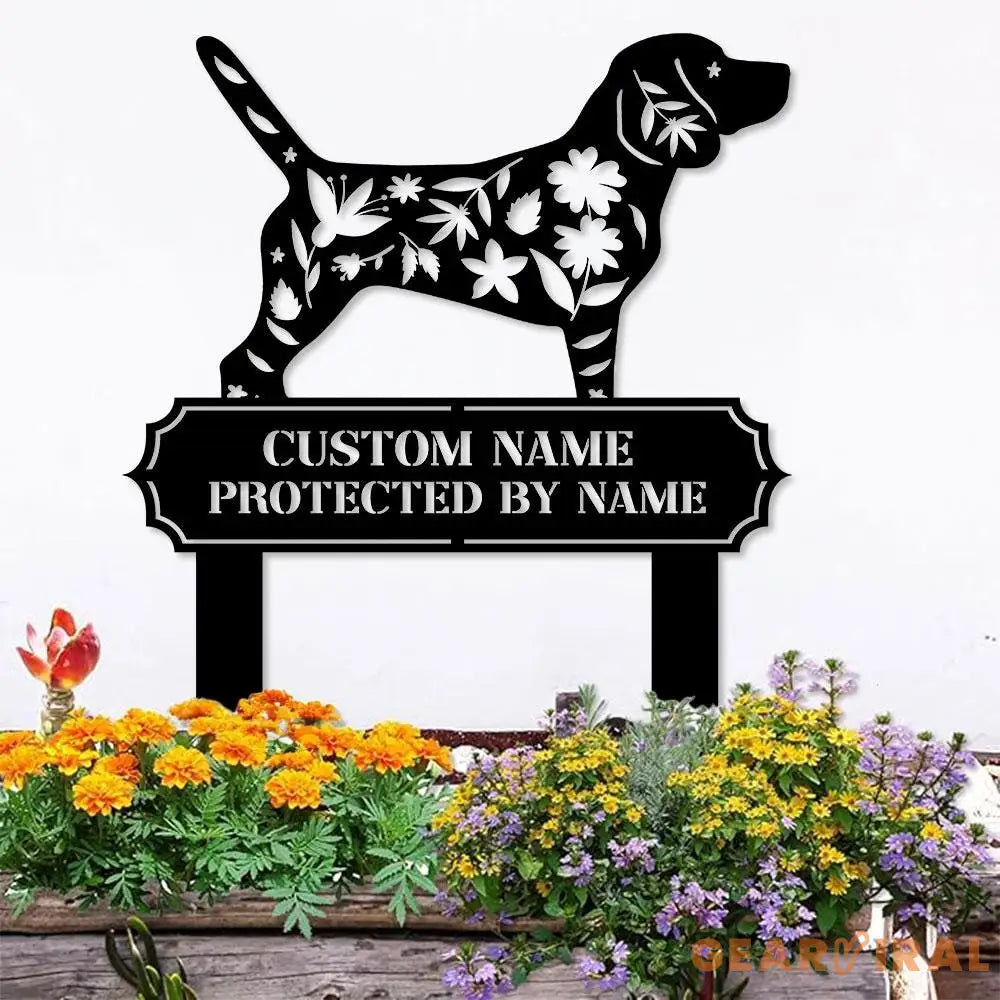 Protected By Dog Metal Name Sign - Personalized Monogram Dog Shape Metal Stake - Custom Garden Decor- Garden Dog Metal