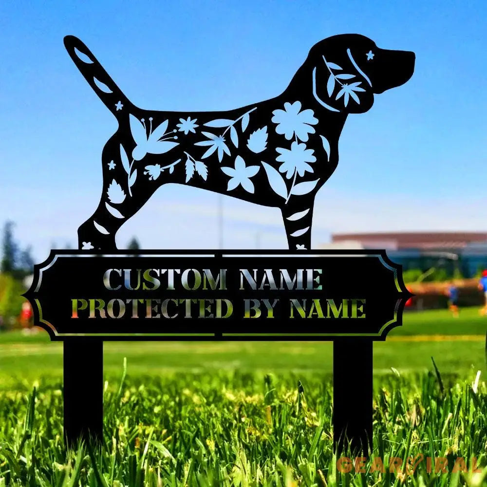 Protected By Dog Metal Name Sign - Personalized Monogram Dog Shape Metal Stake - Custom Garden Decor- Garden Dog Metal