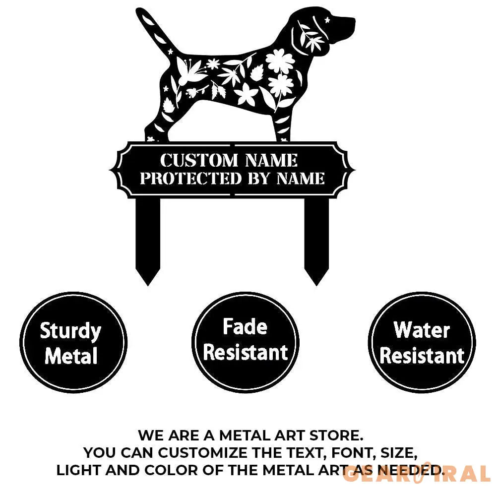 Protected By Dog Metal Name Sign - Personalized Monogram Dog Shape Metal Stake - Custom Garden Decor- Garden Dog Metal