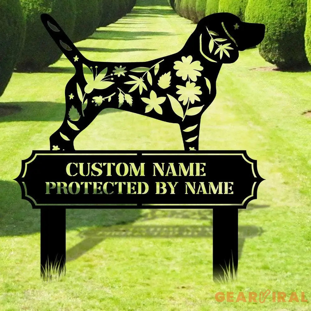 Protected By Dog Metal Name Sign - Personalized Monogram Dog Shape Metal Stake - Custom Garden Decor- Garden Dog Metal