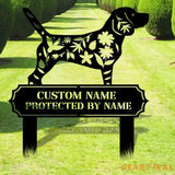 Protected By Dog Metal Name Sign - Personalized Monogram Dog Shape Metal Stake - Custom Garden Decor- Garden Dog Metal