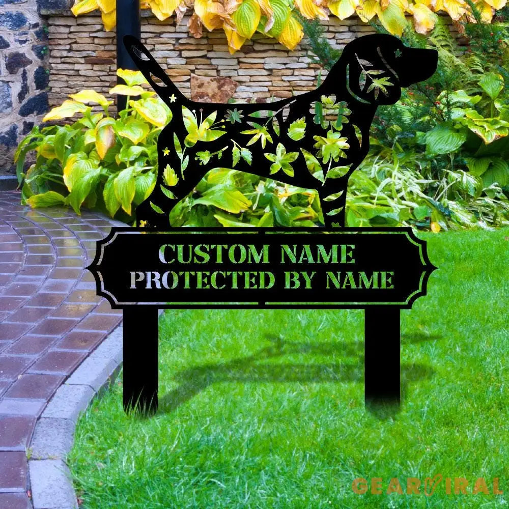 Protected By Dog Metal Name Sign - Personalized Monogram Dog Shape Metal Stake - Custom Garden Decor- Garden Dog Metal
