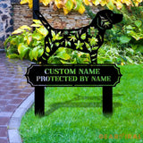 Protected By Dog Metal Name Sign - Personalized Monogram Dog Shape Metal Stake - Custom Garden Decor- Garden Dog Metal