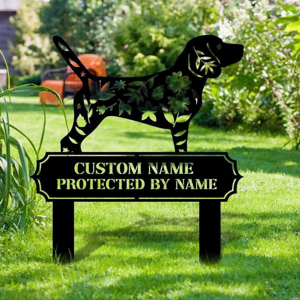 Protected By Dog Metal Name Sign - Personalized Monogram Dog Shape Metal Stake - Custom Garden Decor- Garden Dog Metal