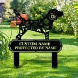 Protected By Dog Metal Name Sign - Personalized Monogram Dog Shape Metal Stake - Custom Garden Decor- Garden Dog Metal