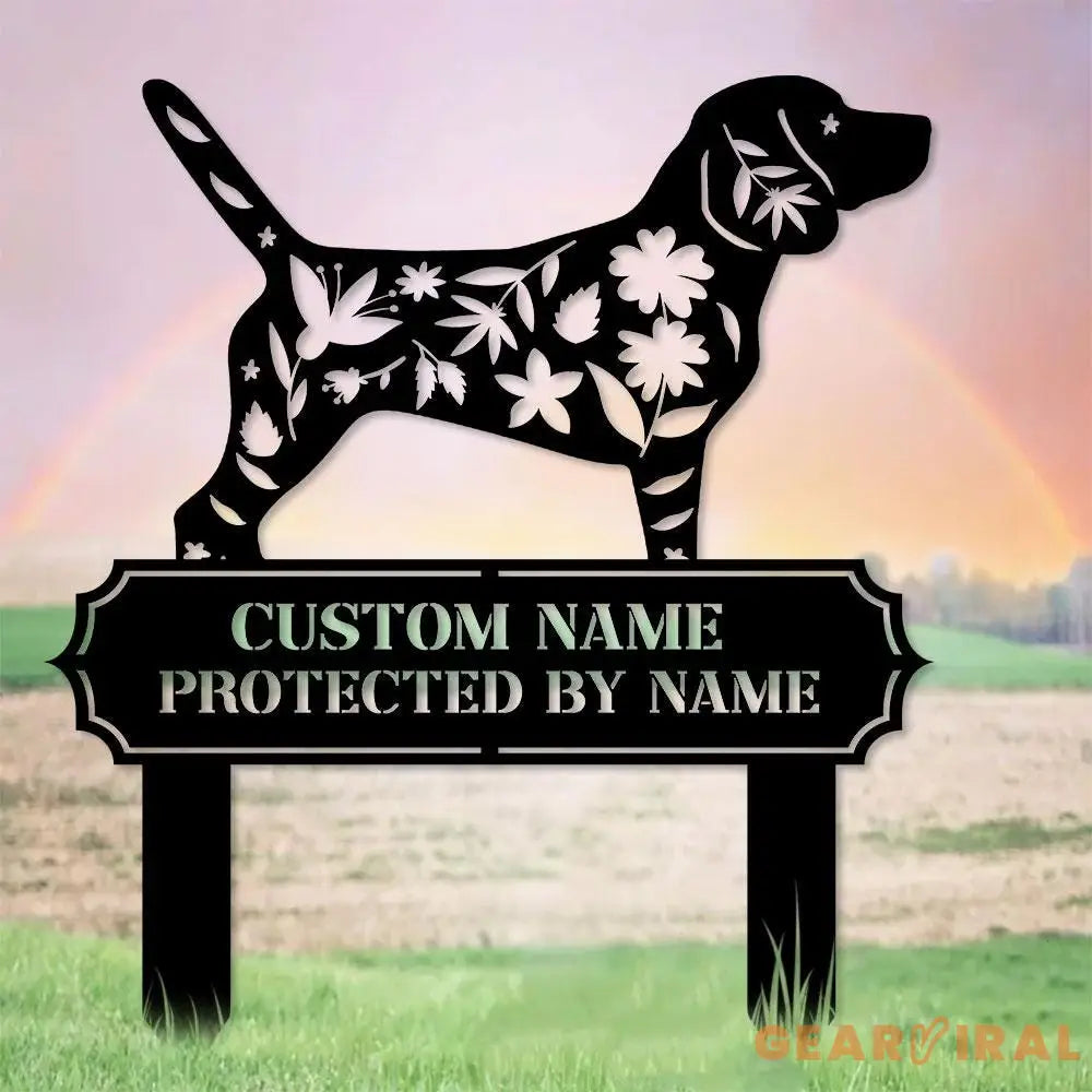 Protected By Dog Metal Name Sign - Personalized Monogram Dog Shape Metal Stake - Custom Garden Decor- Garden Dog Metal