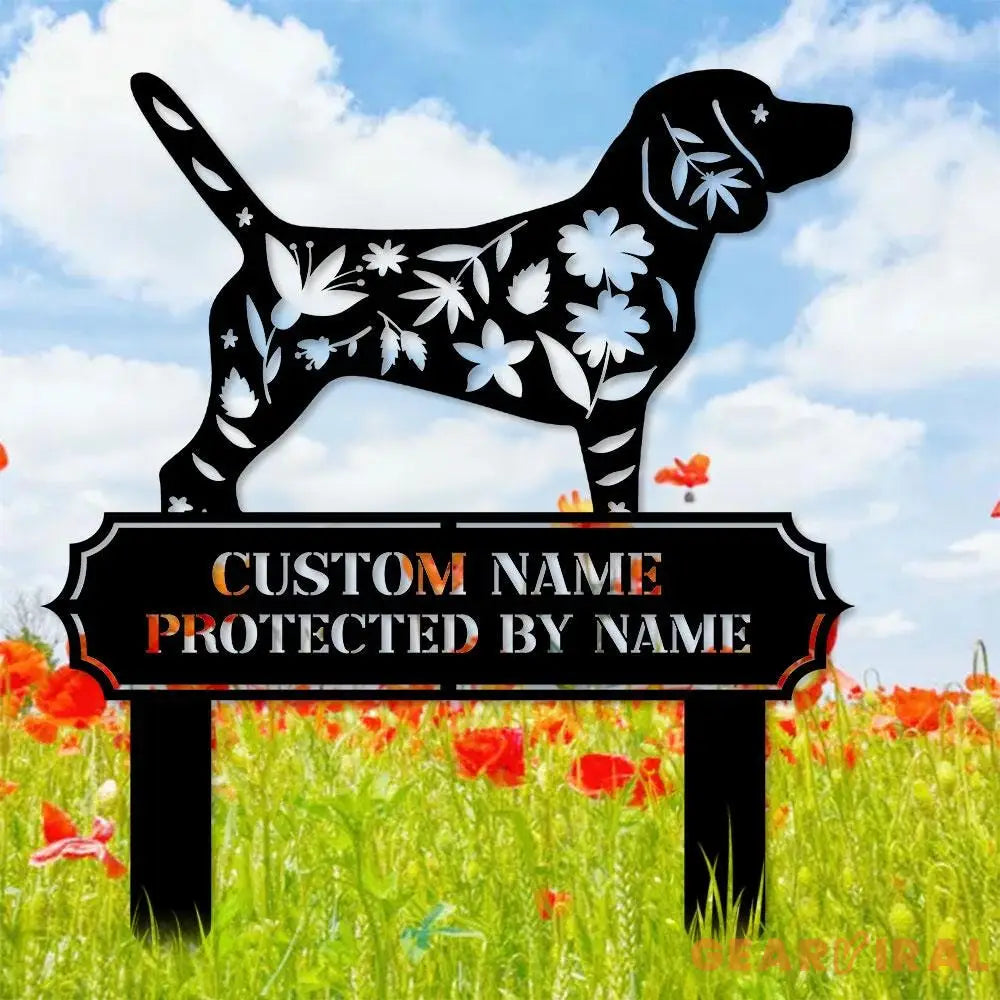 Protected By Dog Metal Name Sign - Personalized Monogram Dog Shape Metal Stake - Custom Garden Decor- Garden Dog Metal