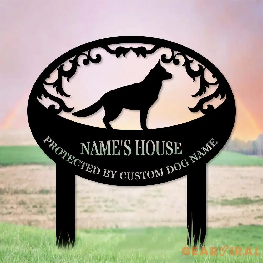 Protected By Dog Name Metal Sign - Personalized Monogram Dog Shape Metal Stake - Custom Garden Decor- Garden Dog Metal