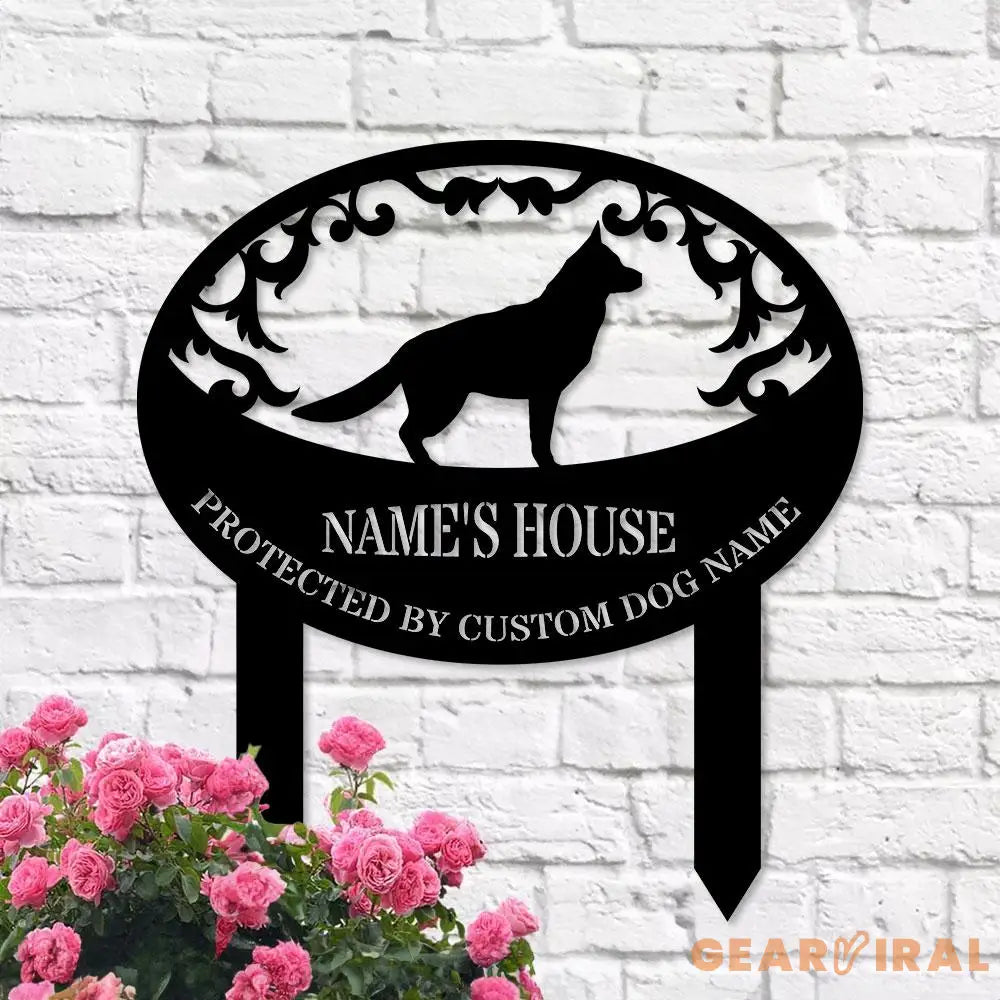 Protected By Dog Name Metal Sign - Personalized Monogram Dog Shape Metal Stake - Custom Garden Decor- Garden Dog Metal