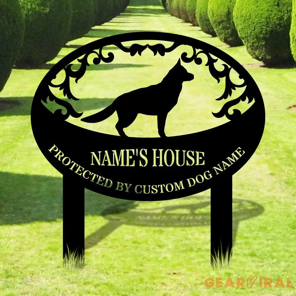 Protected By Dog Name Metal Sign - Personalized Monogram Dog Shape Metal Stake - Custom Garden Decor- Garden Dog Metal