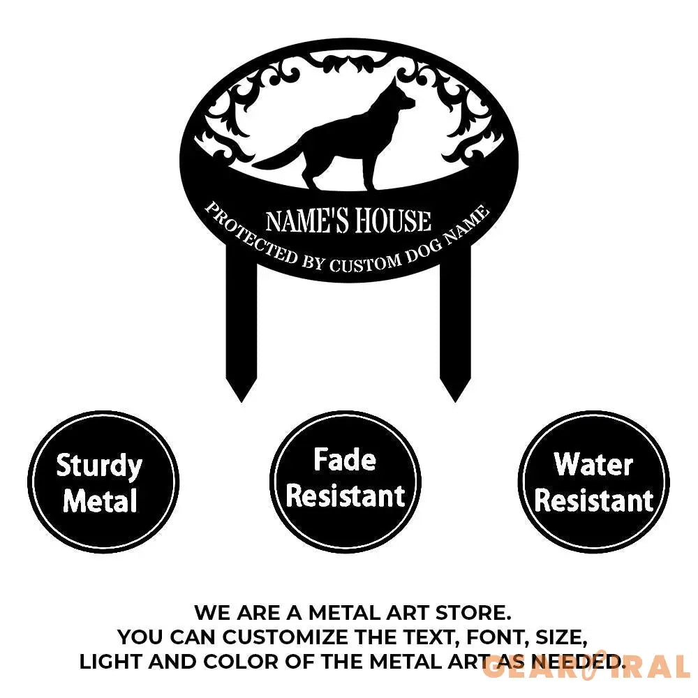 Protected By Dog Name Metal Sign - Personalized Monogram Dog Shape Metal Stake - Custom Garden Decor- Garden Dog Metal