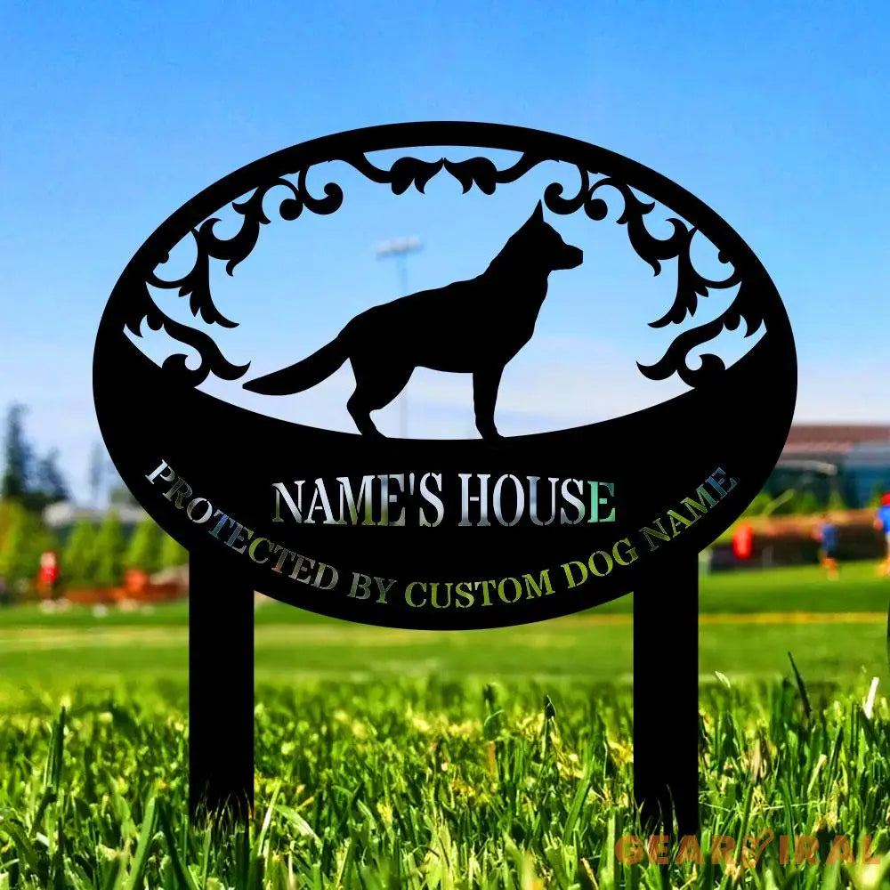 Protected By Dog Name Metal Sign - Personalized Monogram Dog Shape Metal Stake - Custom Garden Decor- Garden Dog Metal