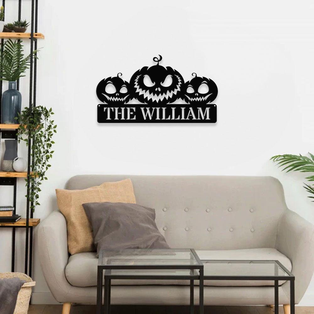 Pumpkin Metal Sign Hallowee, Pumpkin Family Name Sign, Personalized Split Letter Last Name, Pumpkin Halloween Sign, Outdoor Door Monogram