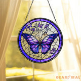 Purple Butterfly Stained Glass SunCatcher Butterfly Light Catcher Window Hanging Butterfly with Flowers Garden Decor