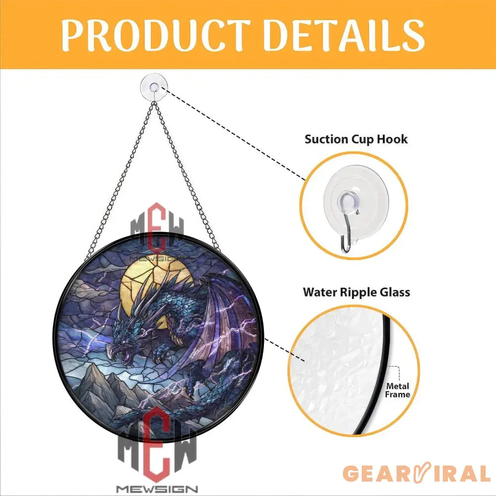 Purple Dragon Stained Glass Suncatcher Fantasy Lightning Window Panel Gothic Magic Decor Gift for Dragon Lovers and DnD