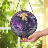 Purple Dragon Stained Glass Suncatcher Fantasy Lightning Window Panel Gothic Magic Decor Gift for Dragon Lovers and DnD