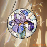 Purple Iris Stained Glass Suncatcher Handmade Floral Window Hanging with Elegant Petals Spring Garden Decor Gift for