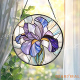 Purple Iris Stained Glass Suncatcher Handmade Floral Window Hanging with Elegant Petals Spring Garden Decor Gift for
