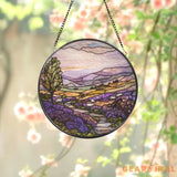 Purple Irish Hills and Sheep Stained Glass Suncatcher Countryside Window Hanging Nature-Inspired Irish Decor Gift for
