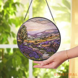 Purple Irish Hills and Sheep Stained Glass Suncatcher Countryside Window Hanging Nature-Inspired Irish Decor Gift for