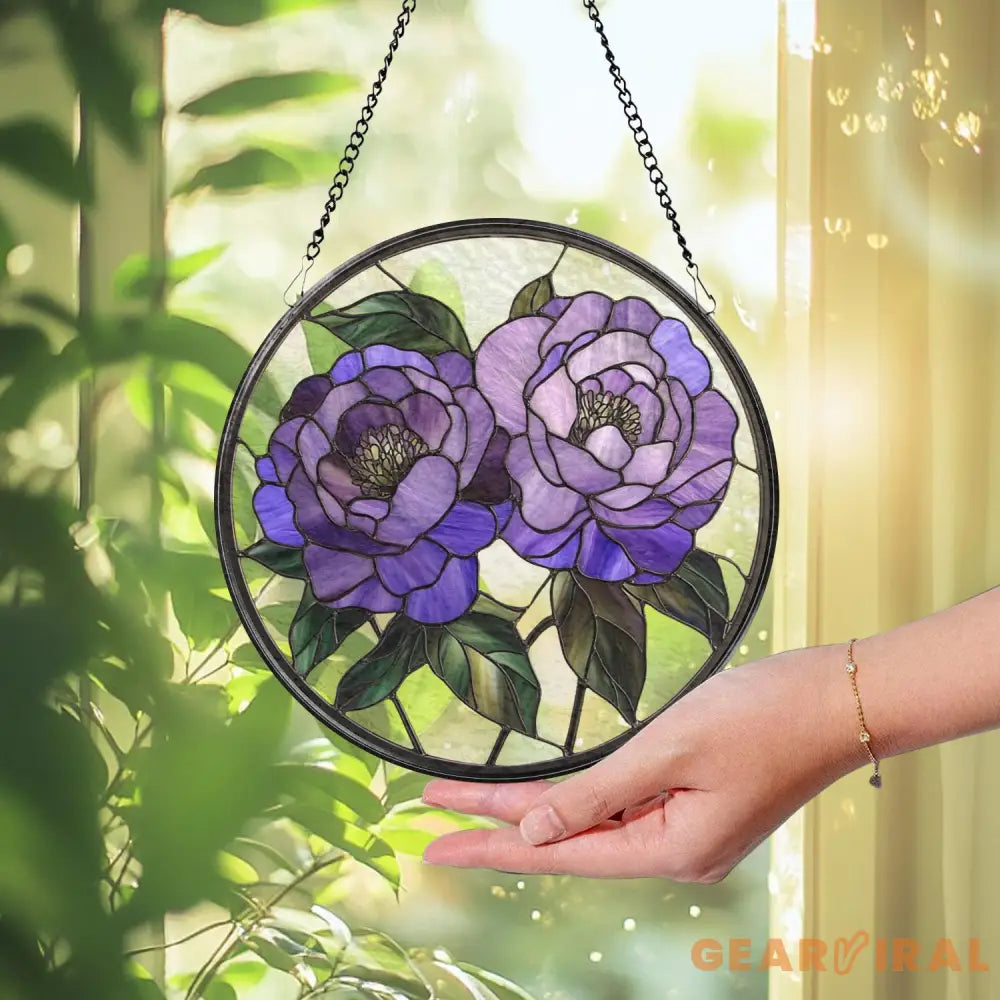 Purple Peony Glass Suncatcher Floral Window Hanging Garden-Inspired Wall Art Mother’s Day Gift Handmade Gift for Her