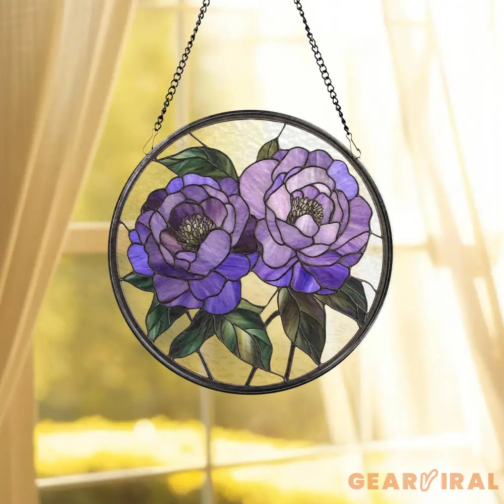 Purple Peony Glass Suncatcher Floral Window Hanging Garden-Inspired Wall Art Mother’s Day Gift Handmade Gift for Her