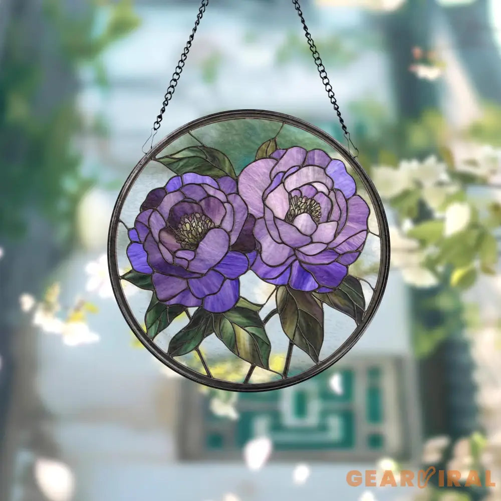 Purple Peony Glass Suncatcher Floral Window Hanging Garden-Inspired Wall Art Mother’s Day Gift Handmade Gift for Her