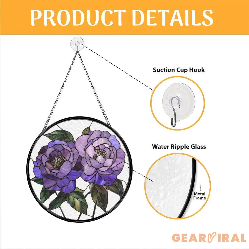 Purple Peony Glass Suncatcher Floral Window Hanging Garden-Inspired Wall Art Mother’s Day Gift Handmade Gift for Her