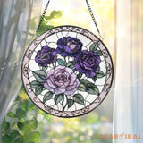 Purple Rose Stained Glass Suncatcher Romantic Floral Window Panel Lavender Rose Gift for Garden Lovers & Elegant Home