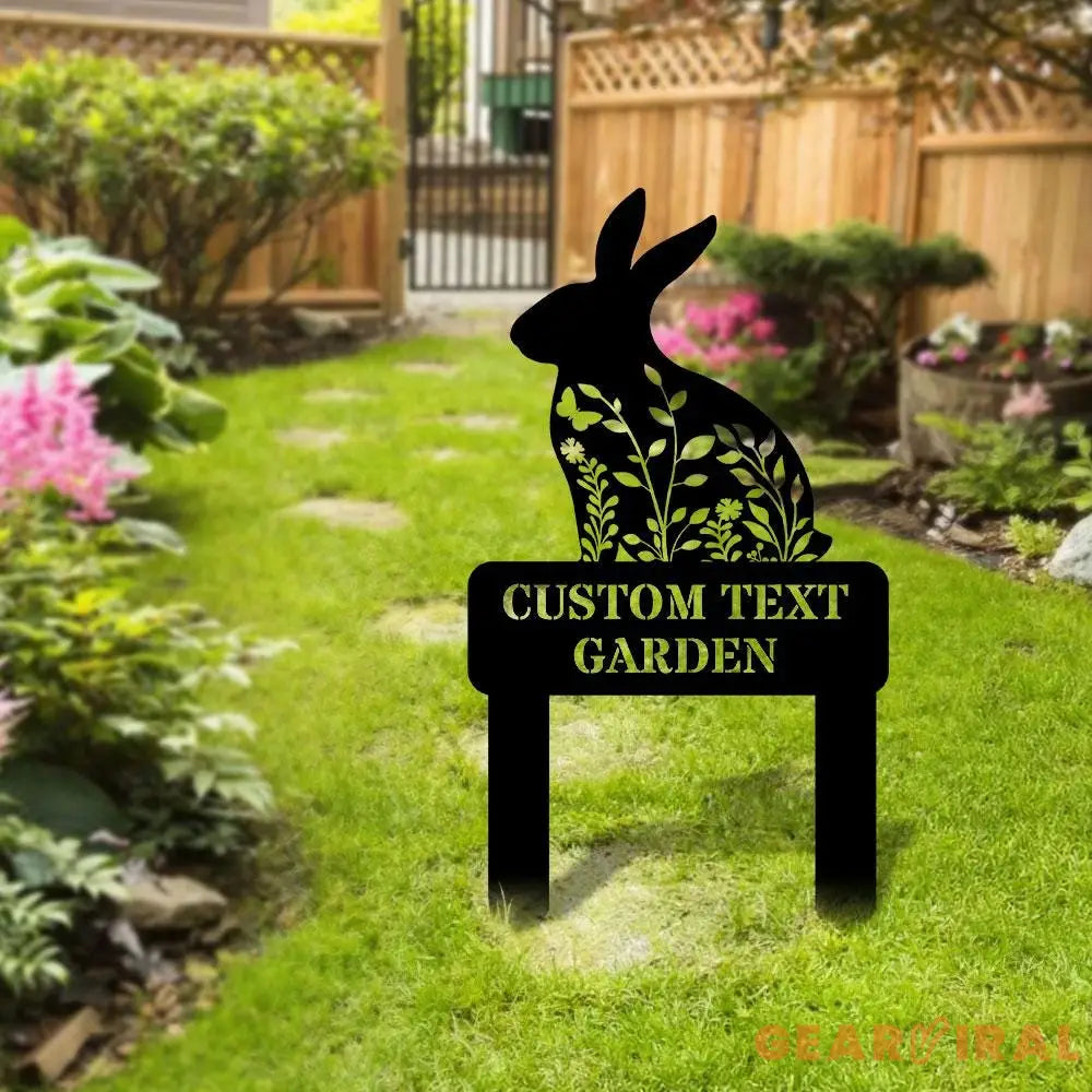 Rabbit Garden Sign Metal Stake Personalized Name Yard Sign Outdoor Door Garden Decor Metal Sign Gift for Garden Lovers
