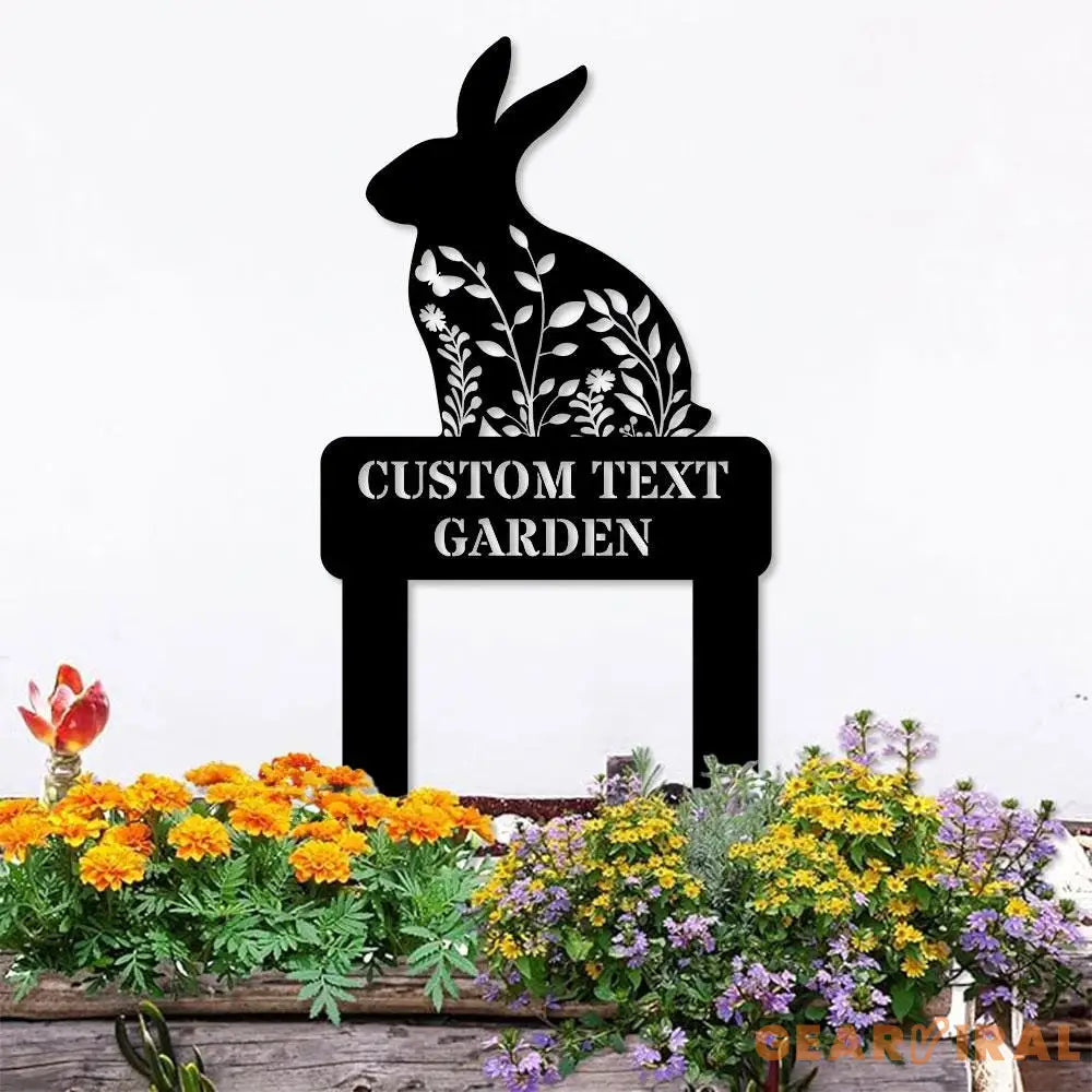 Rabbit Garden Sign Metal Stake Personalized Name Yard Sign Outdoor Door Garden Decor Metal Sign Gift for Garden Lovers