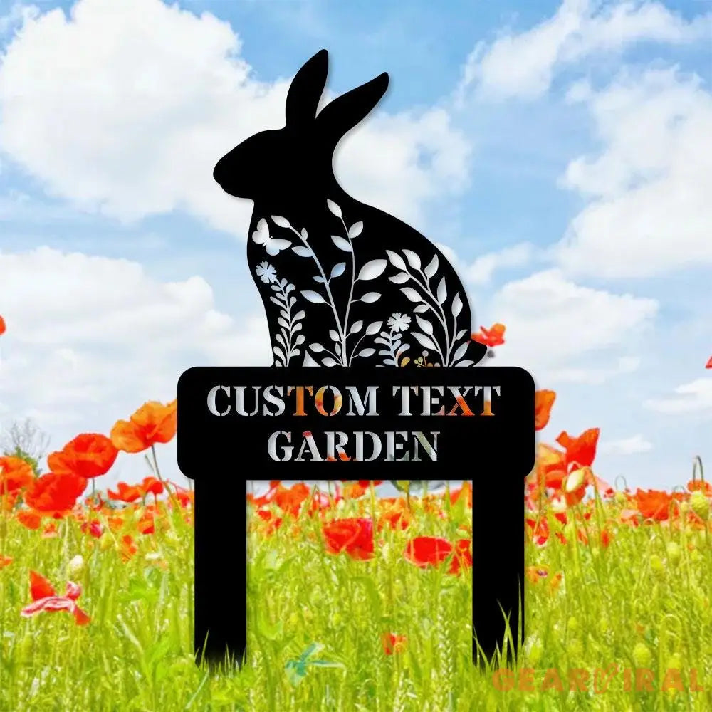 Rabbit Garden Sign Metal Stake Personalized Name Yard Sign Outdoor Door Garden Decor Metal Sign Gift for Garden Lovers