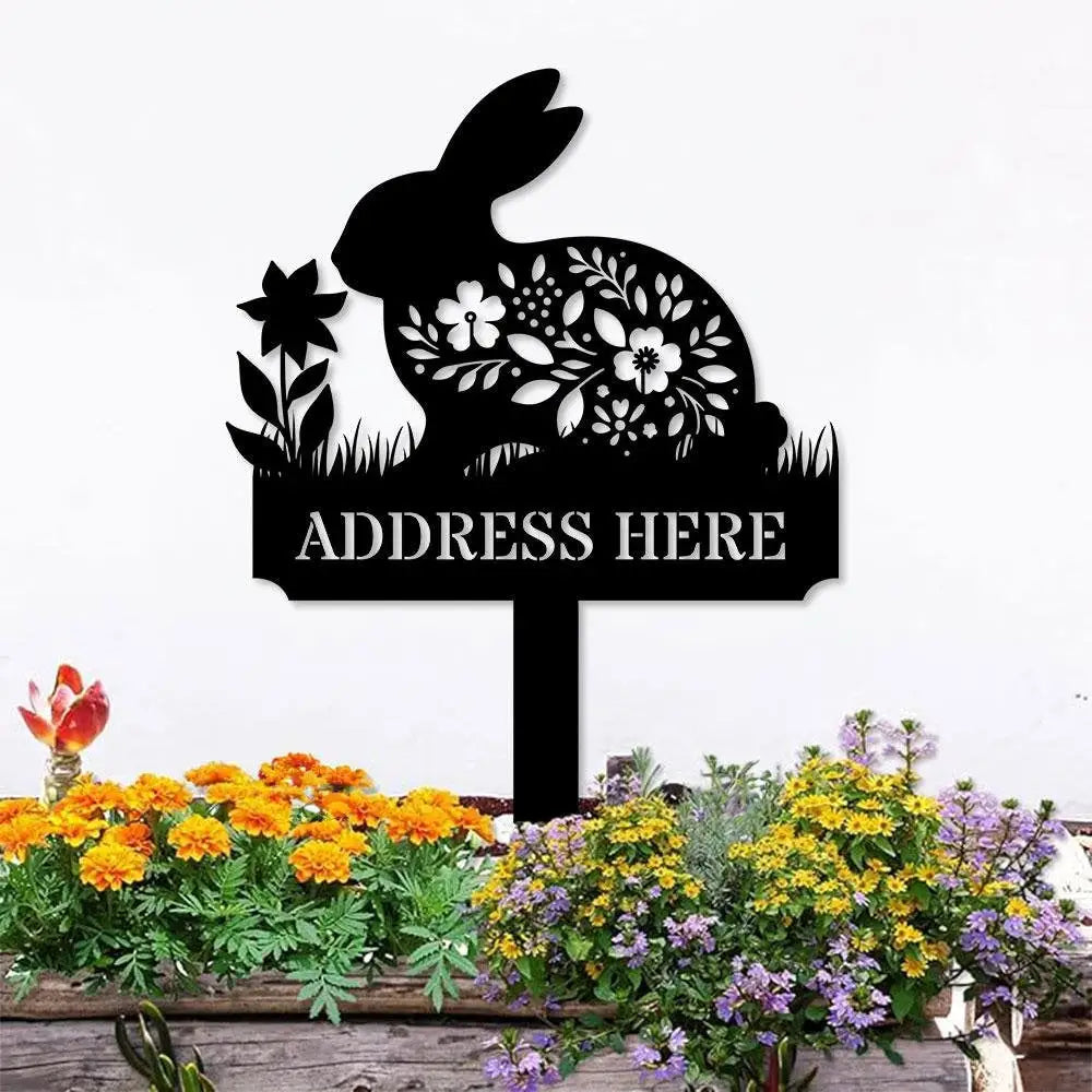 Rabbit Lovers Garden Sign Metal Stake Personalized Name Yard Sign Outdoor Door Garden Decor Metal Sign Garden Lovers