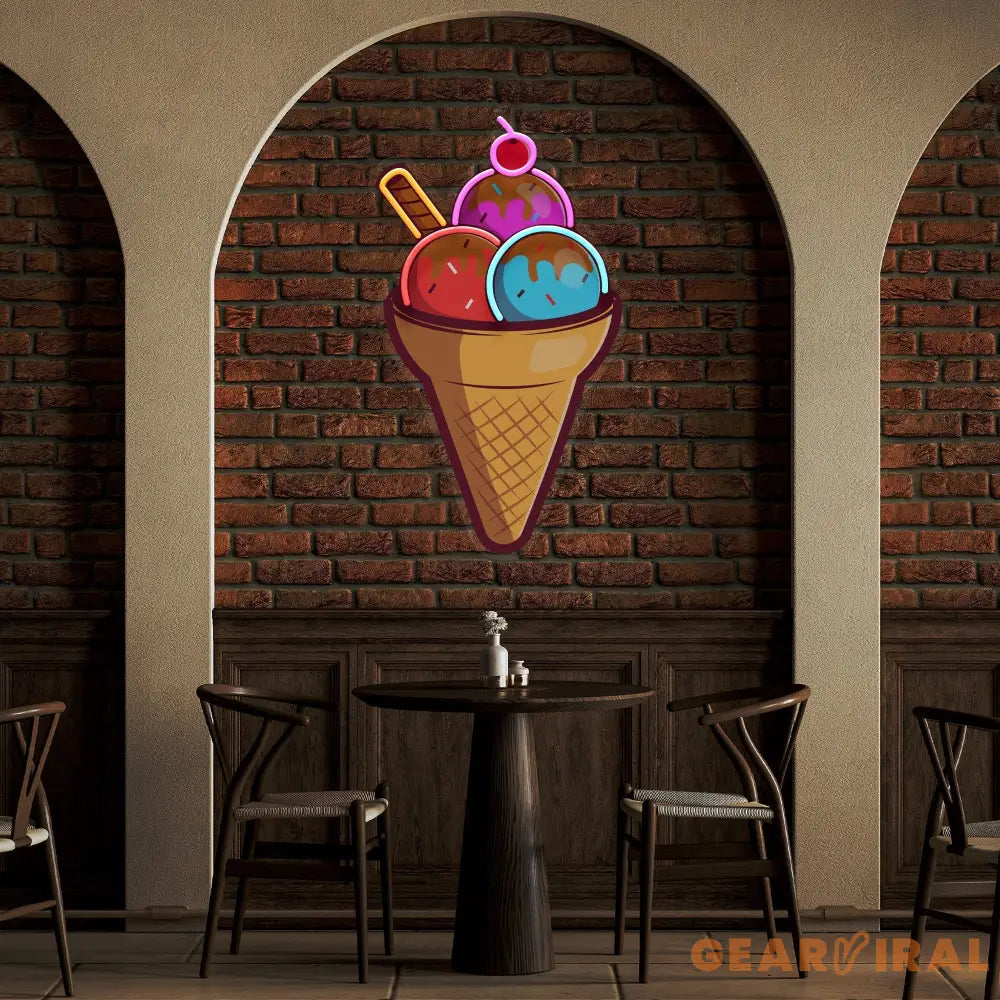 Rainbow IceCream Cones Artwork Led Neon Sign Light